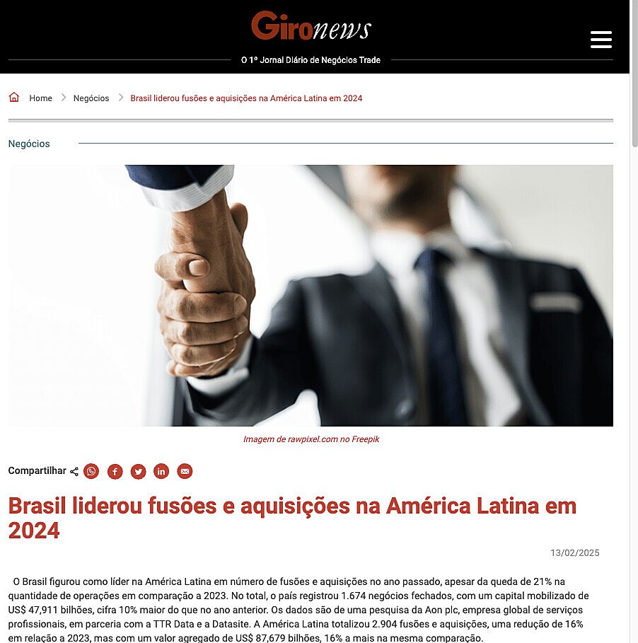 Brasil liderou fuses e aquisies na Amrica Latina em 2024